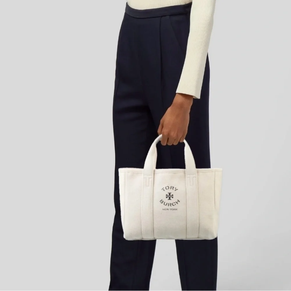 NEW!! Tory Burch Small Mercer Street Tote Canvas Ivory Logo  Authenticated